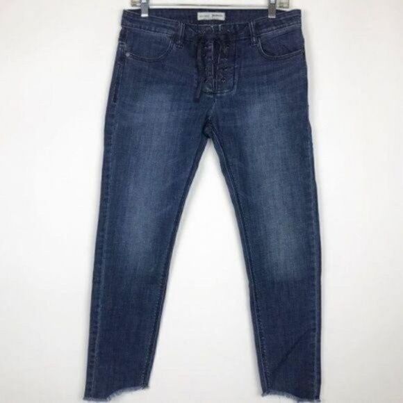 Stradivarius blue jeans High waist 27 frayed hem BoxH - Picture 1 of 2